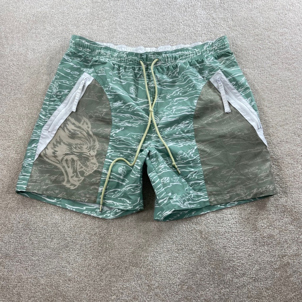 Darc Sport Shorts Mens Large Green Tiger Camo Mesh Wolf Graphic Gym Athletic